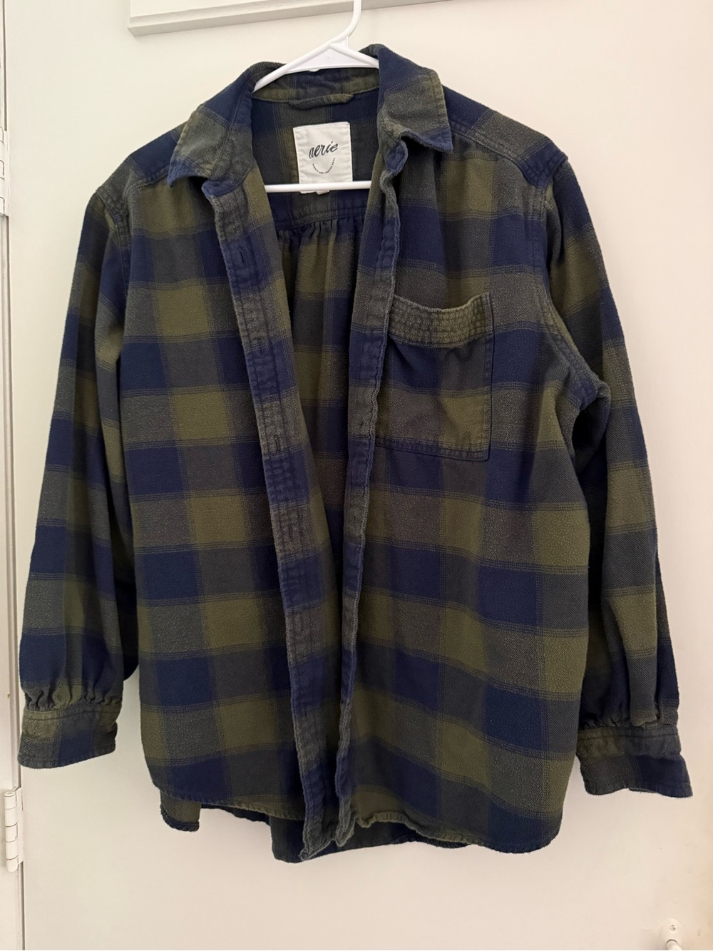 aerie Anytime Fave Flannel Button Down - Olive/Navy